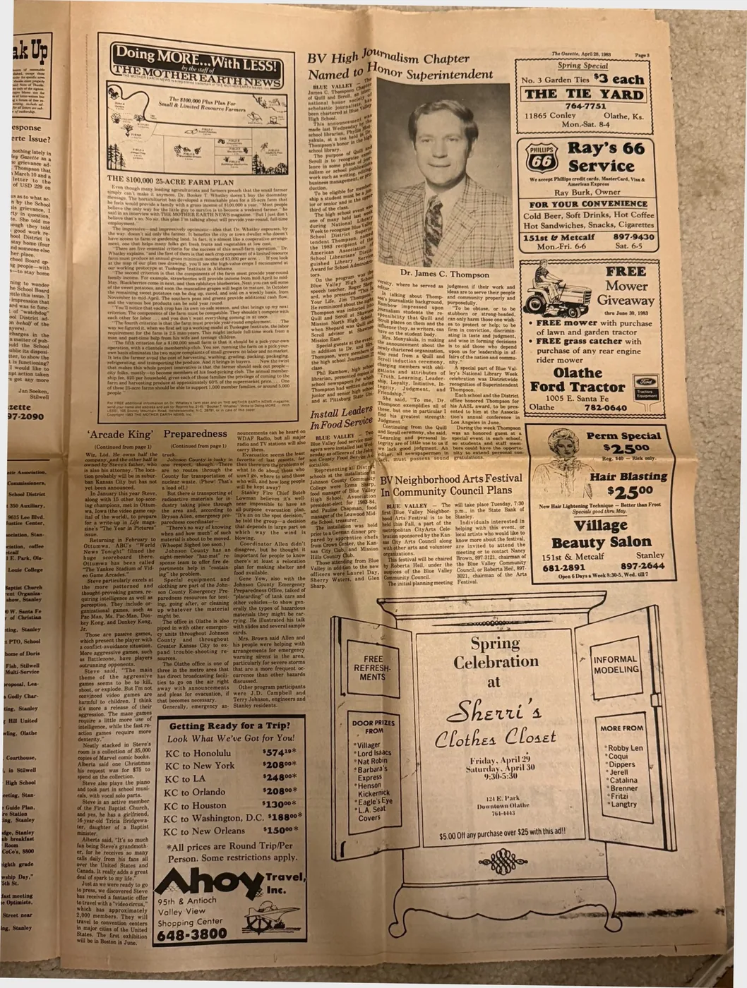 Page 3 of The Gazette (Blue Valley News), April 28, 1983, where the 
